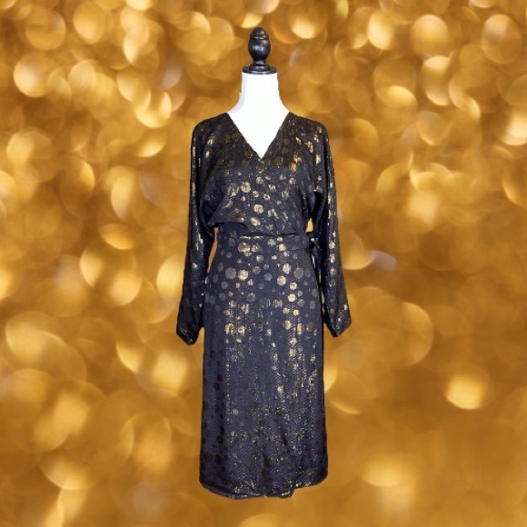 ModCloth Golden Record Party Black & Gold Midi Wrap Dress - Picture 1 of 7